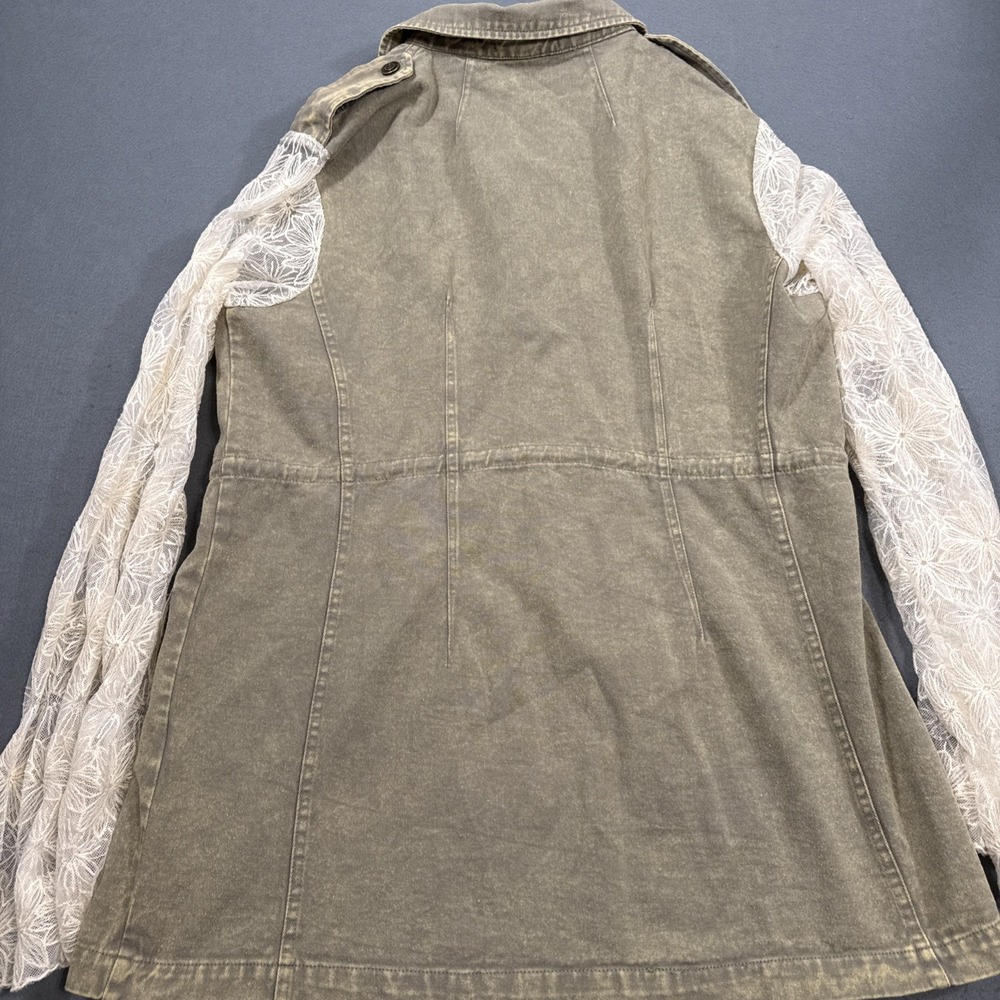 Gimmicks KHAKI FIELD Jacket FLAP POCKETS with CREAM  Lace ARMS Women's‎ Size M - Picture 8 of 9